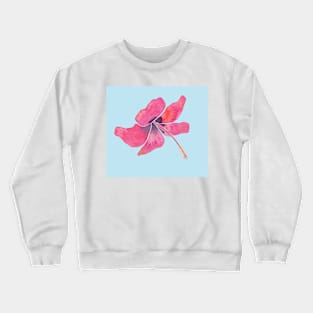 Pink Tropical Hibiscus Watercolor Illustration with a light blue background Crewneck Sweatshirt